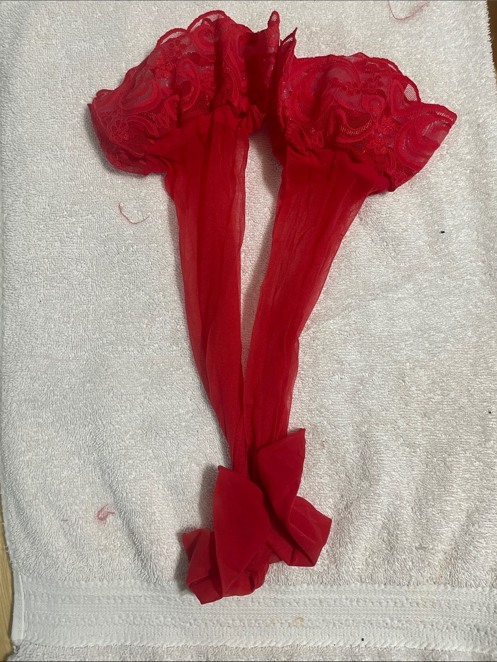 Sheer Red Lace Thigh-High Stockings